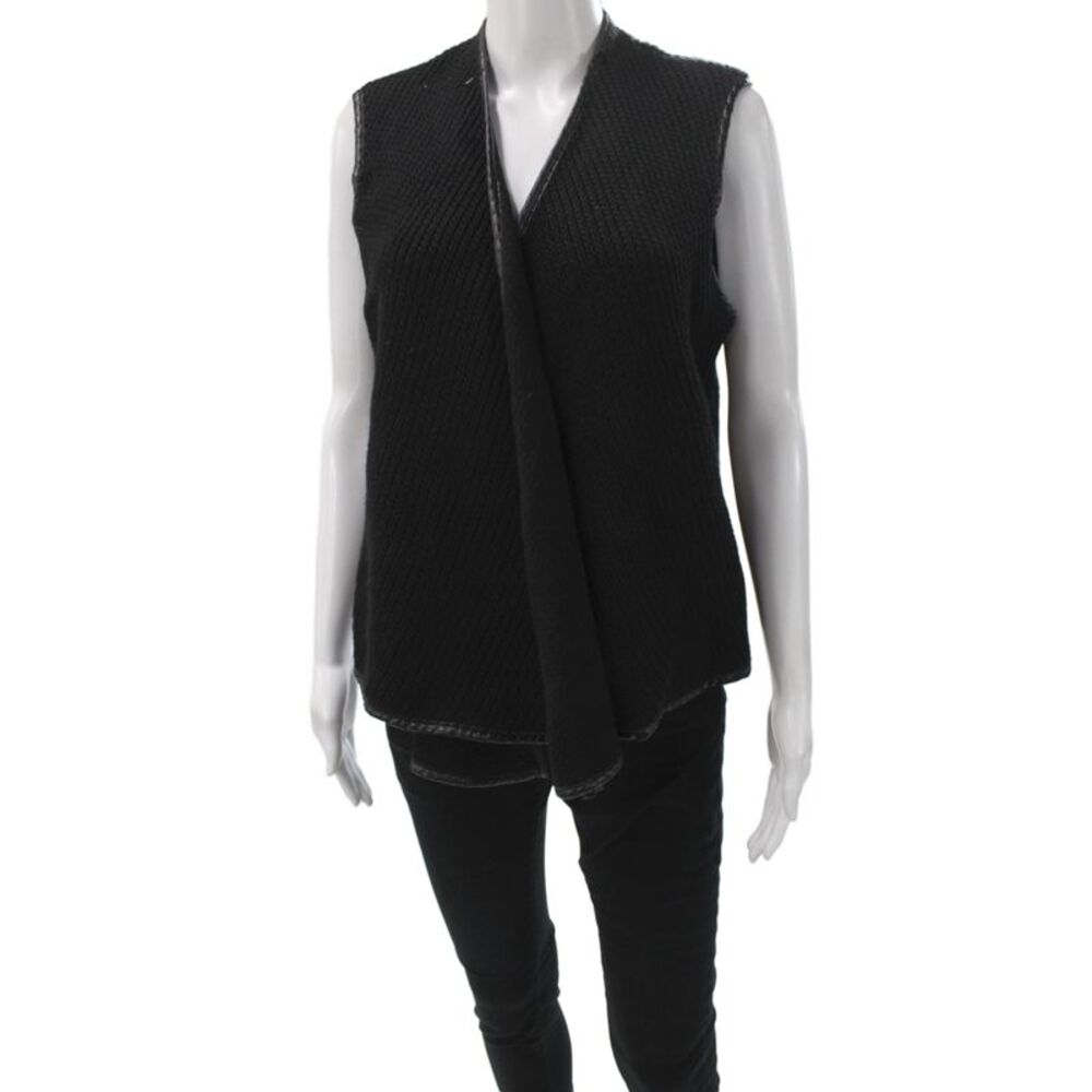 Barneys New York Womens Kimono Vest Black V Neck Sleeveless Viscose Size L